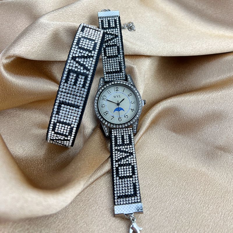 Orologio da polso in due pezzi con combinazione di diamanti, orologio al quarzo, orologio da donna, braccialetto decorativo, regalo per lavoro quotidiano, compleanno, anniversario, San Valentino_voghion.com