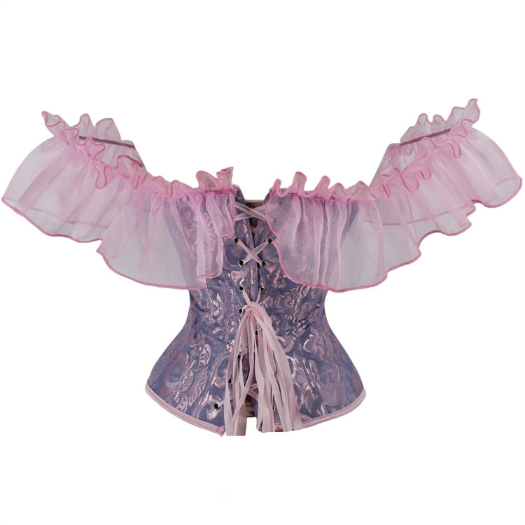 jacquard with satin lace tube top corset for palace ladies herringbone one-shoulder body shaping garments_voghion.com