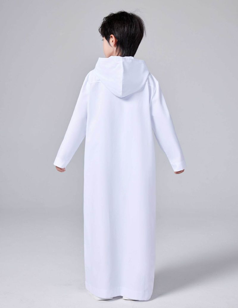 Ropa para niños Camisa con capucha y cremallera de color liso para niño Bata Thobe MSL220_voghion.com