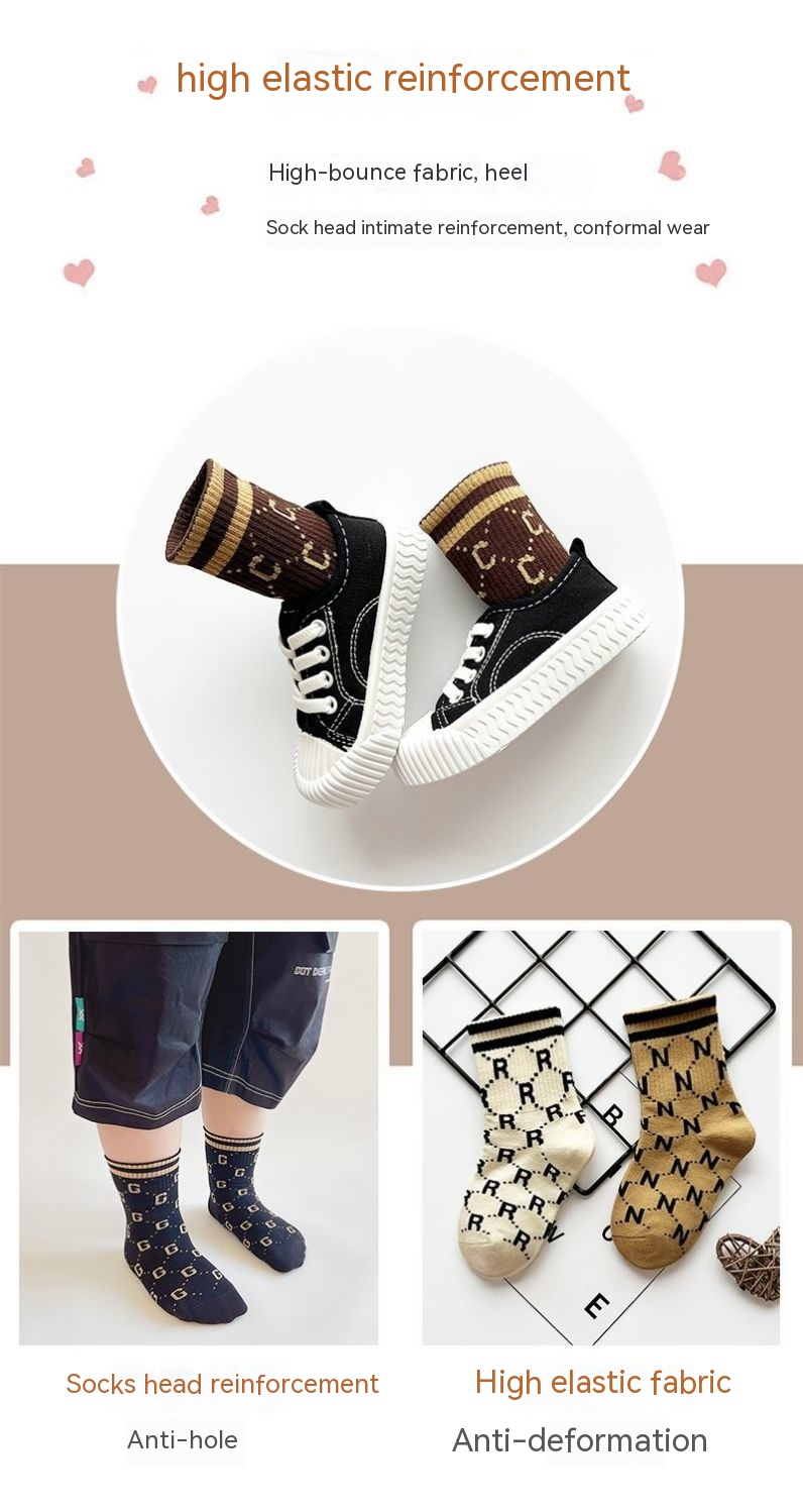 Children's socks boys fall and winter new three-dimensional letters mid-calf girls breathable anti-odor non-pilling cotton socks_voghion.com