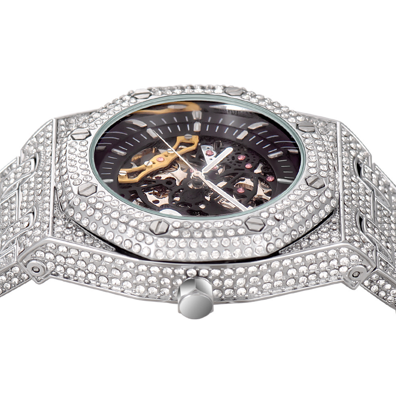 MISSFOX Full Diamond Hollow mechanische wasserdichte Herrenuhr aus leuchtendem Edelstahl_voghion.com