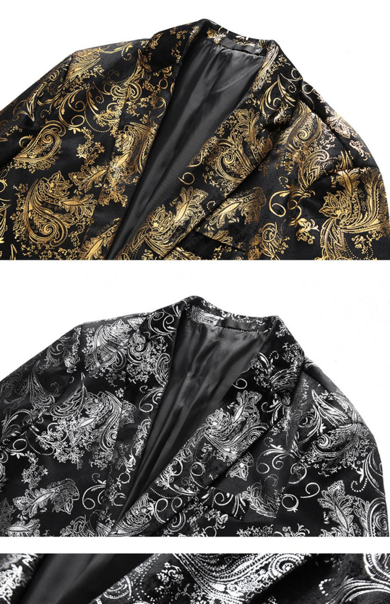 2024 New Men's Casual Spring and Autumn Fashion Gold Stamping Slim Fit Long sleeved Single breasted Suit_voghion.com