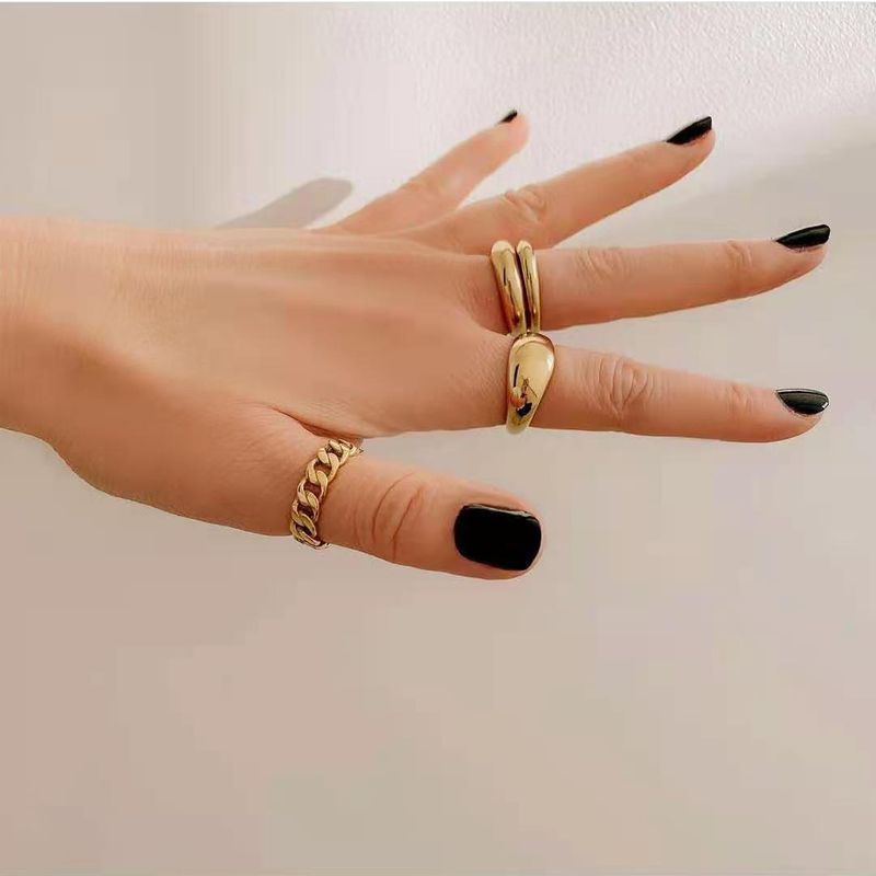 Klaar voorraad 2 stuks Punk Hip-hop Chunky ringen voor vrouwen Meisjes Trendy geometrische cirkel stapel vergulde ring Minimalistisch feest Bruiloft_voghion.com