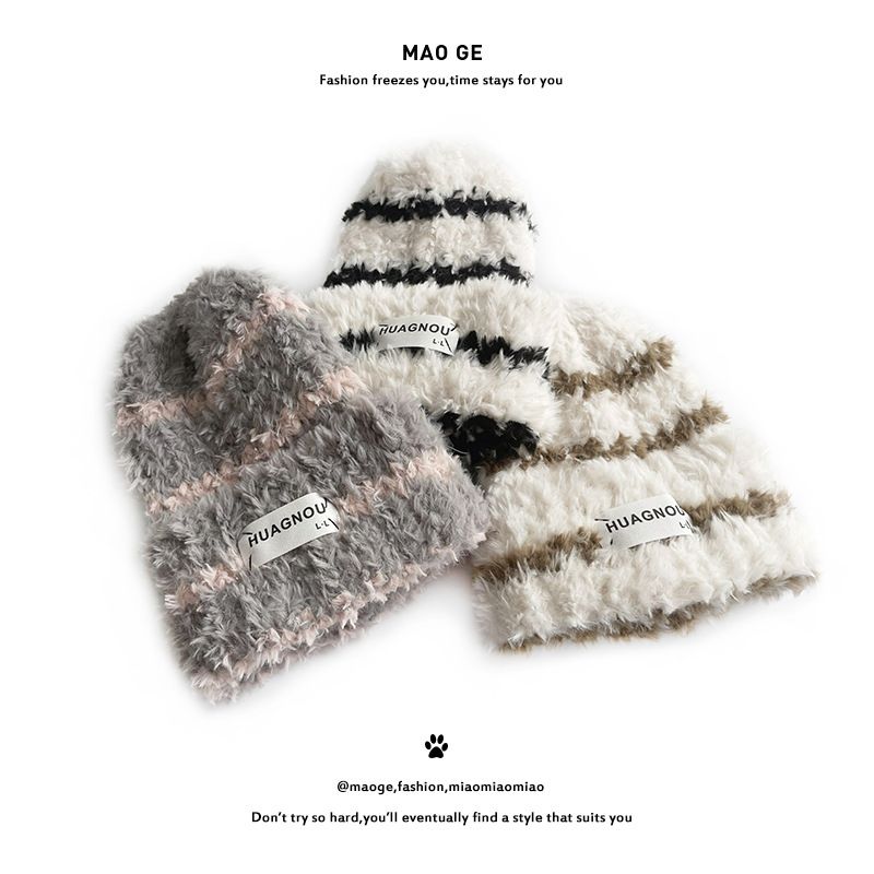 Cappello di lana da donna con etichetta Cat Brother, nuovo, lavorato a maglia, autunno inverno, caldo e spesso, in peluche, versione coreana_voghion.com