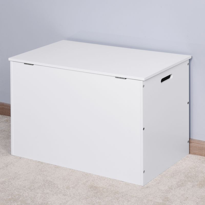 White Lift Top Entryway Storage Cabinet with 2 Safety Hinge; Wooden Toy Box_voghion.com