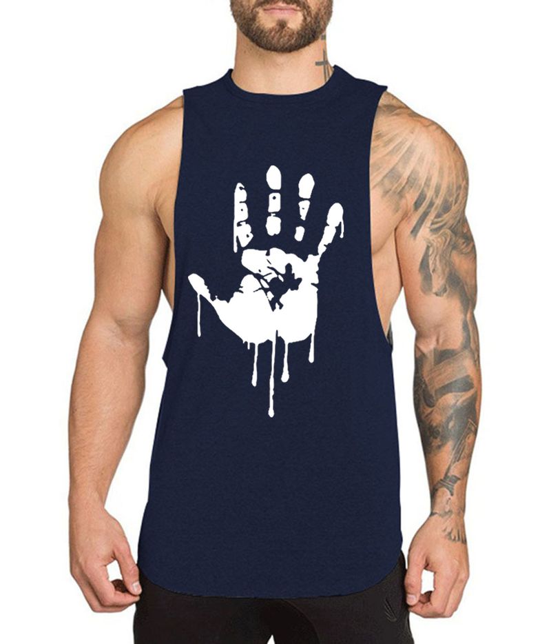Chaleco deportivo sin mangas holgado de algodón con estampado de palmeras para entrenamiento, fitness, correr y transpirable_voghion.com