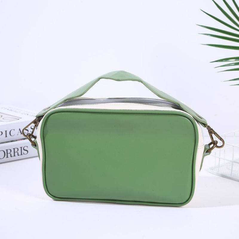 Borsa a mano quadrata piccola da donna in PU impermeabile con cerniera e tracolla, nuova borsa per il trucco a doppio strato_voghion.com
