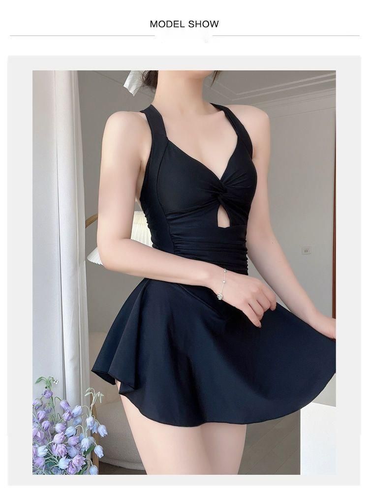 Nuovo costume da bagno intero da donna, stile classico con gonna snellente, costume da bagno push-up per le vacanze estive e le sorgenti termali_voghion.com