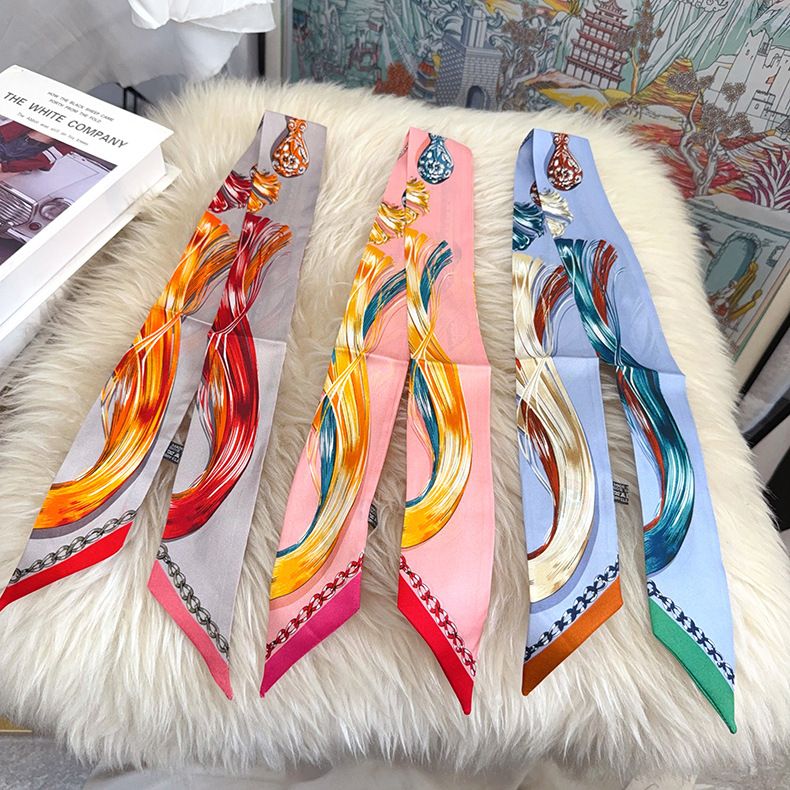 Piccola fascia per capelli personalizzata con decorazione in gelso, fascia per capelli da donna, sciarpa di seta a striscia lunga e stretta, nastro all'ingrosso, nuovo_voghion.com