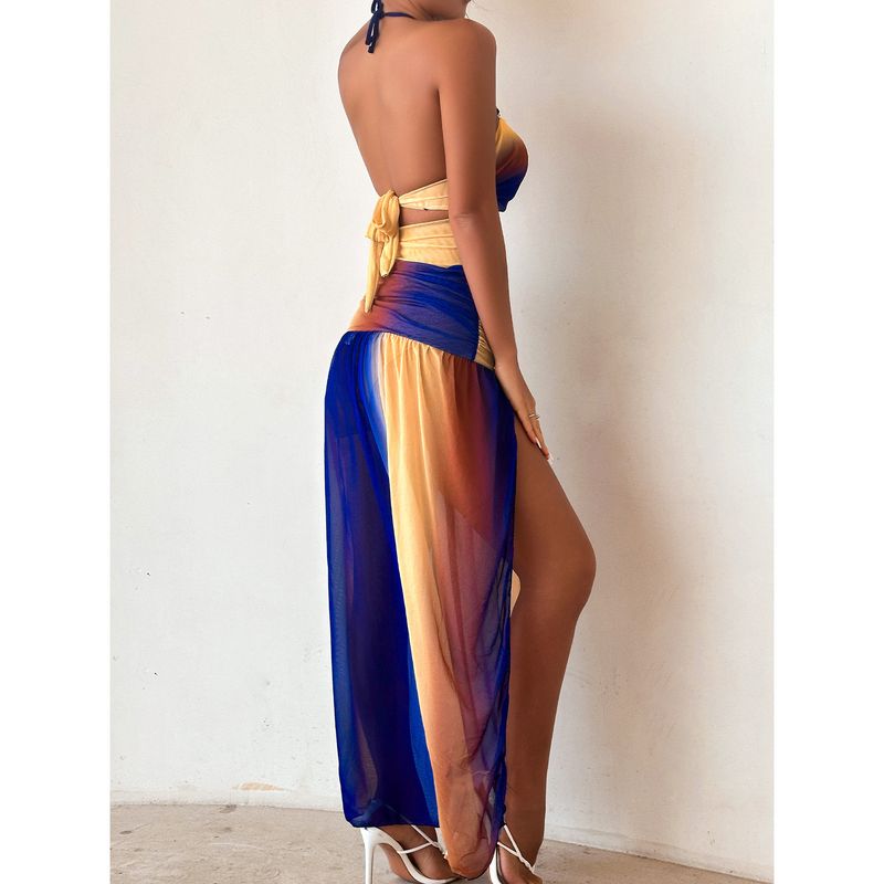 Dameskleding Effen kleurverloop Tube Top Afneembare Sling Eendelig badpak Dames Nieuw Rokpak_voghion.com