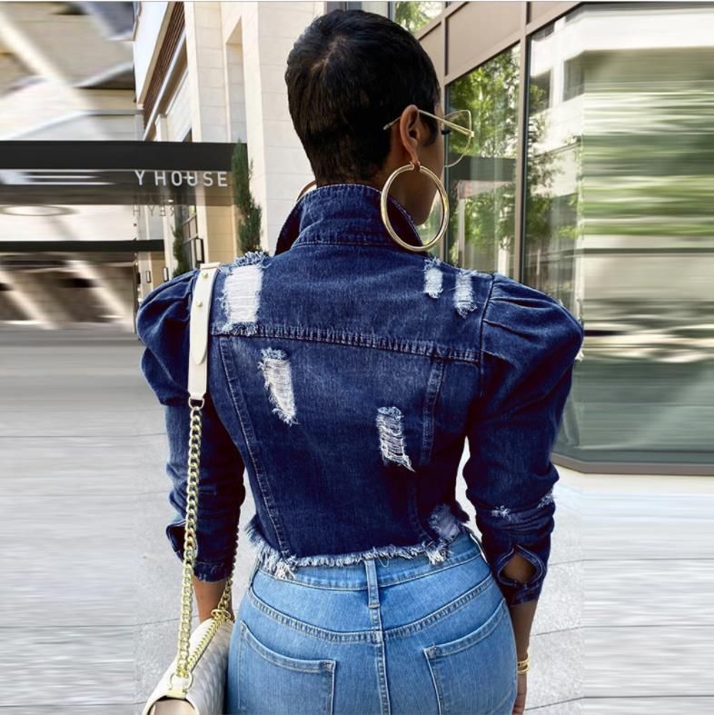 Women's Distressed Denim Jacket – Oversized Washed Cropped Streetwear Top With Raw Hem_voghion.com