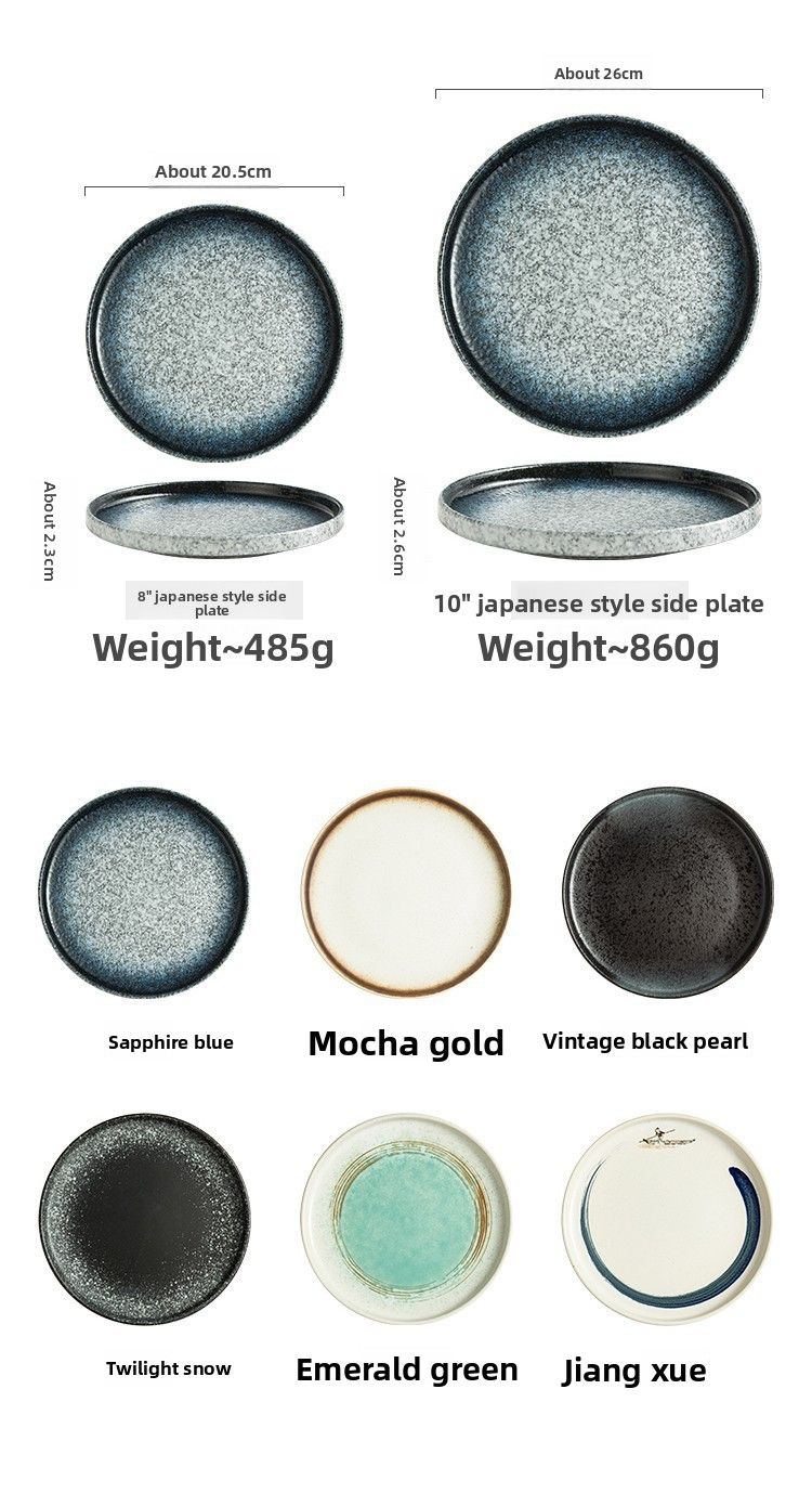 Assiette plate en céramique pour steak, style japonais, haut de gamme, usage commercial et domestique, couleur sous glaçure, pour dessert et poisson_voghion.com
