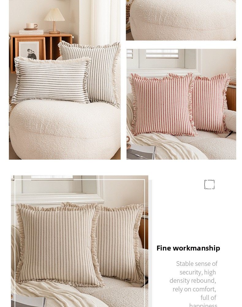 Fodera per cuscino con nappe a righe in stile nordico, semplice, per divano, casa e ufficio_voghion.com