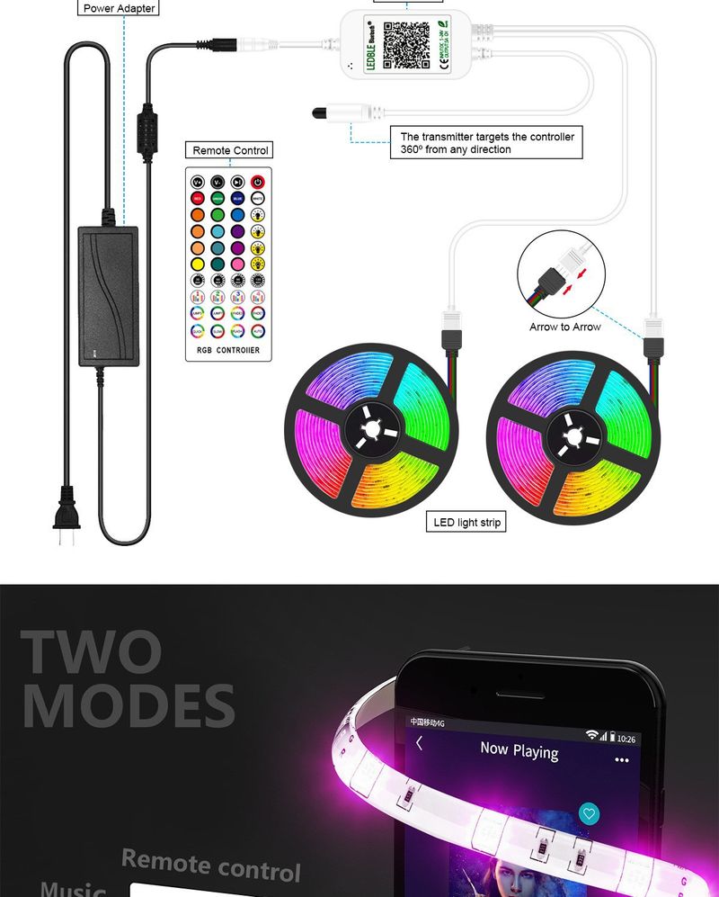 Striscia luminosa a LED colorata 5050 Striscia luminosa Bluetooth Set Striscia luminosa RGB Striscia luminosa musicale_voghion.com