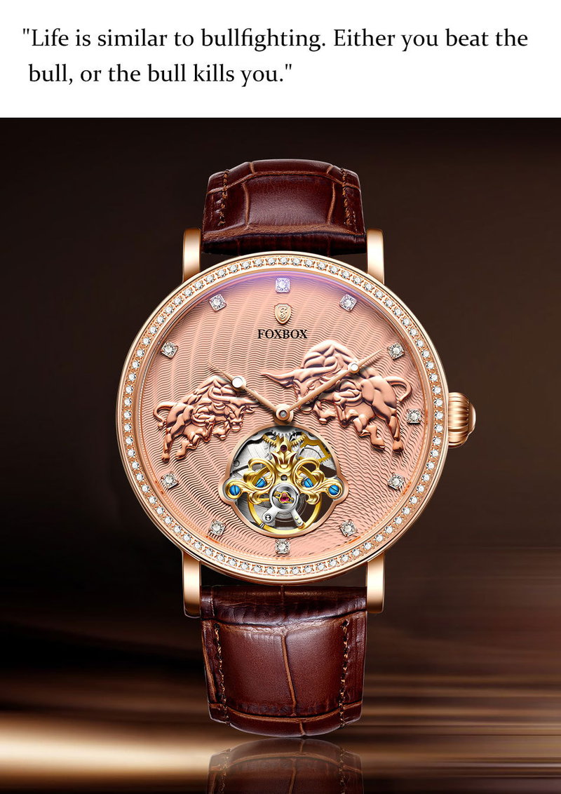 FOXBOX/Ligue Personalized Men's Mechanical with Diamond Set Commemorative Waterproof Watch_voghion.com