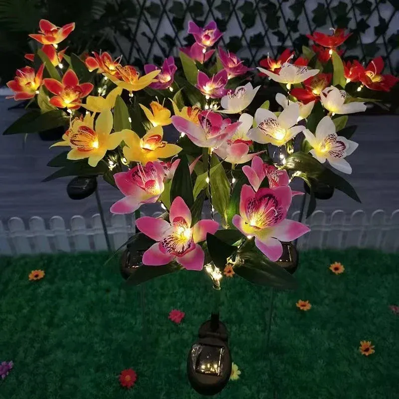 1 pz Luci da prato con fiori artificiali, 7 luci solari per orchidee per patio, cortile, giardino, decorazione natalizia, luci solari da terra a LED_voghion.com