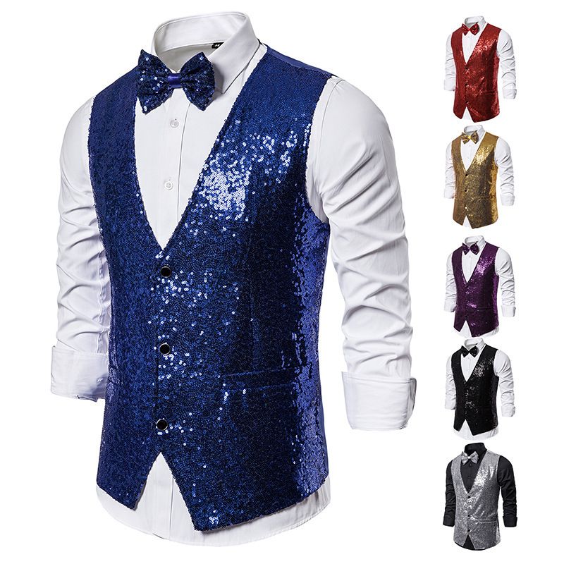 Men's Stage Costumes, Sequins, Vests, Photography Studios, Hosts, Singers, Emcees, Vests_voghion.com