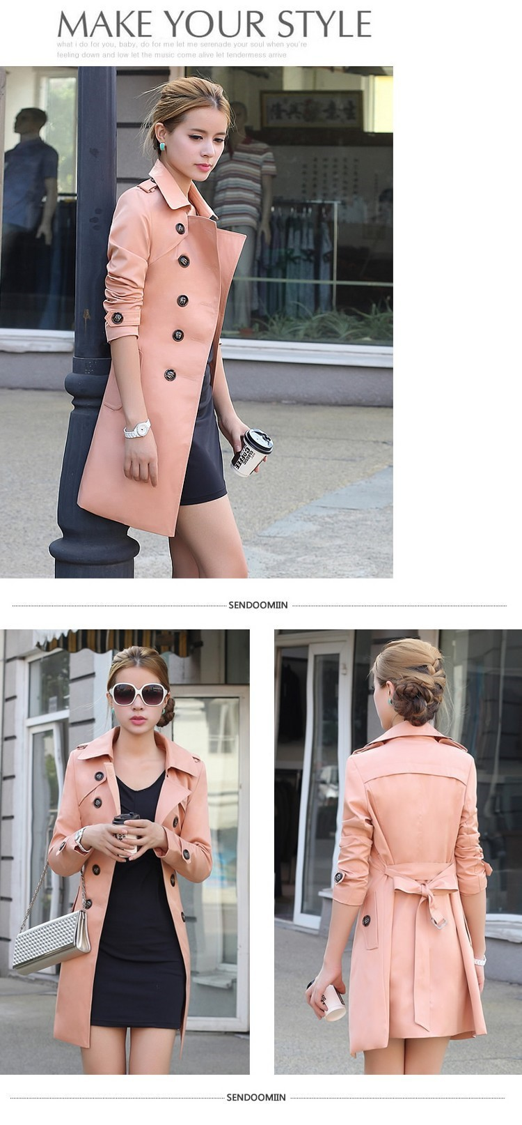 Trench classico versatile alla moda da donna, di media lunghezza_voghion.com