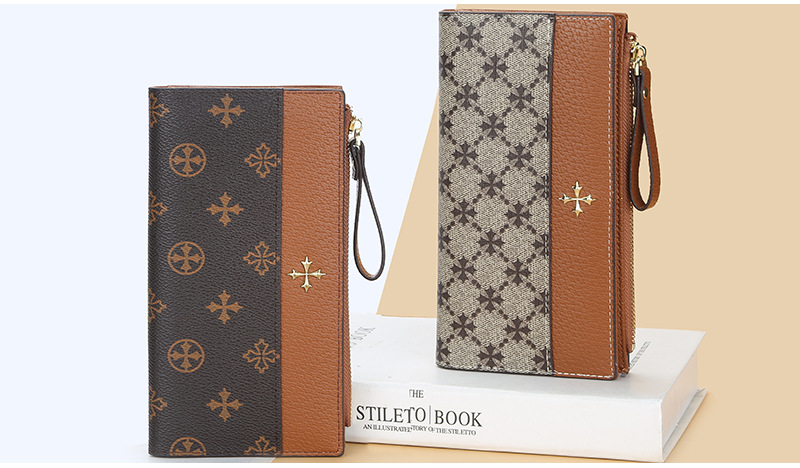 Baellerry Neutral Long Wallet Retro Multi-card Clutch Borsa da donna in pelle con stampa per cellulare_voghion.com