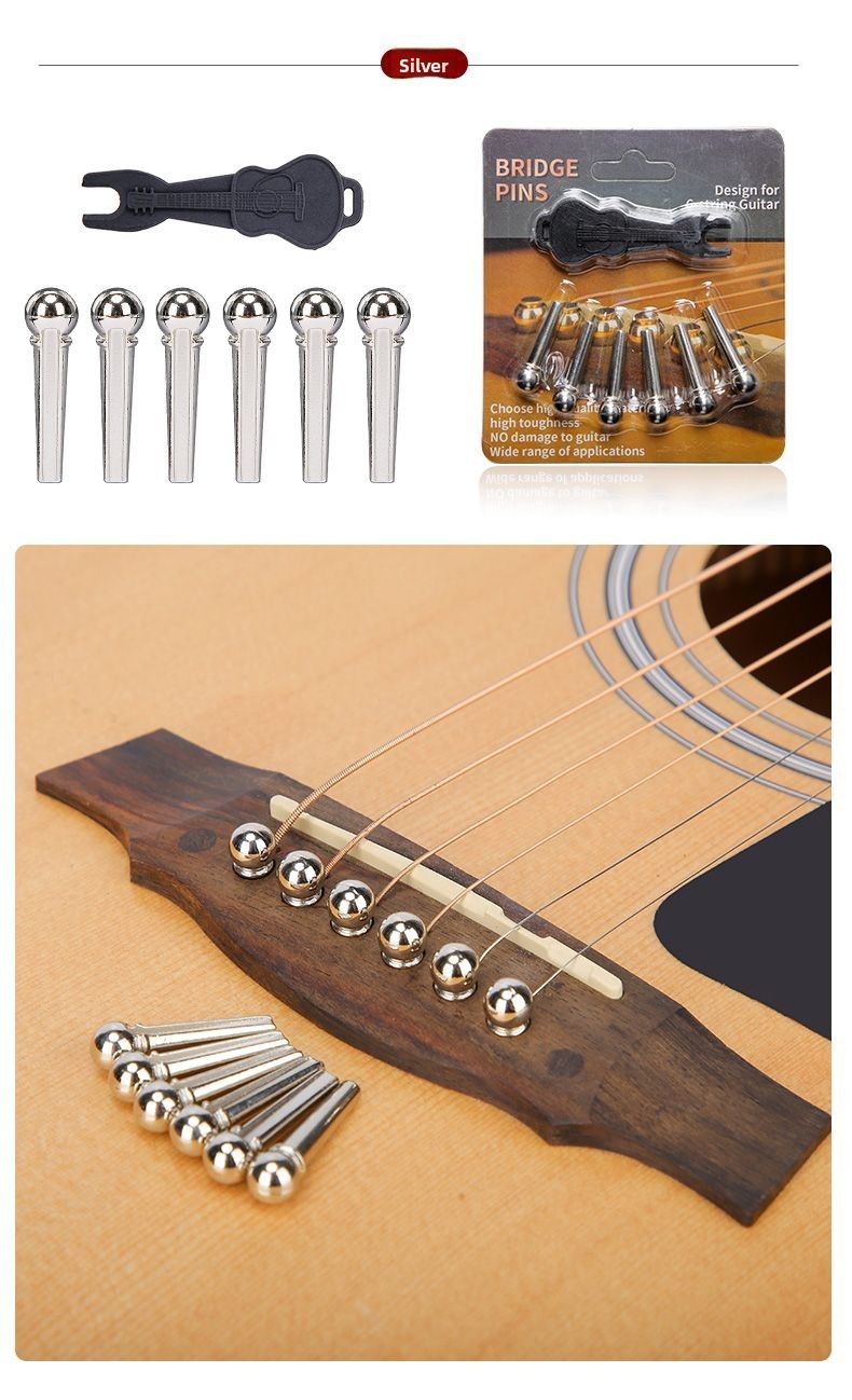 Folk Pure Copper Cones Brass Posts Peg Puller Extension Sustain Guitar String Fixing Pegs Set_voghion.com