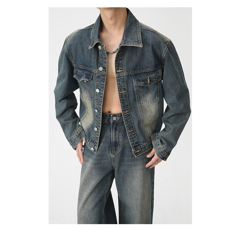 Herre vårlig denimbukser, jakke, dress, vintage_voghion.com