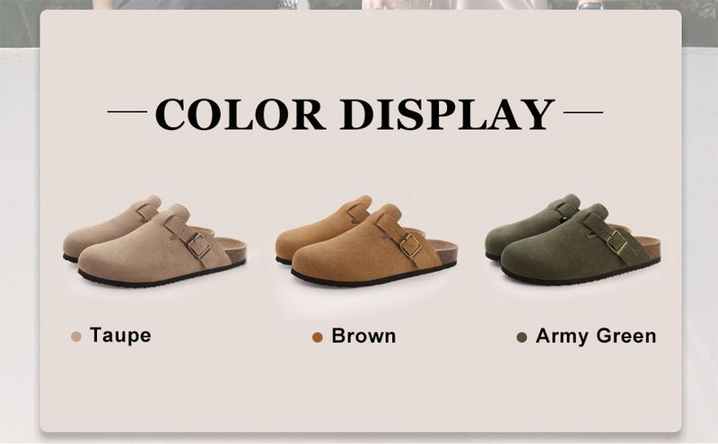 Zuecos de ante para mujer y hombre, sandalias con plantilla de corcho y soporte para el arco, antideslizantes, para playa y exteriores._voghion.com