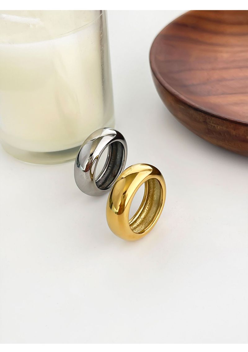 Peri'sbox Minimalista Liscio Oro Argento Placcato Anelli Larghi per Donna Uomo Acciaio Inossidabile Anti-Appannamento Impilabile Moda_voghion.com