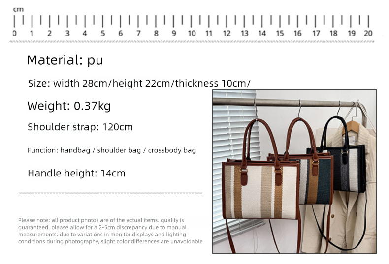 Large Capacity Handheld Tote For Women 2025 New European And American Trendy Canvas Color-Block Striped Single Shoulder_voghion.com