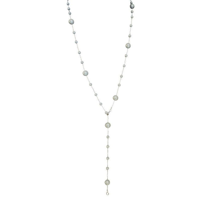 Echt vergoldete große und kleine Perlen-Doppelschicht-Halskette im französischen Stil, elegant, leicht, luxuriös, Pulloverkette, Mode_voghion.com