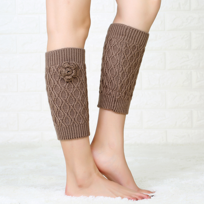 Women's autumn and winter new woolen socks, handmade flower middle sleeves, knitted warm boots, leg protectors_voghion.com