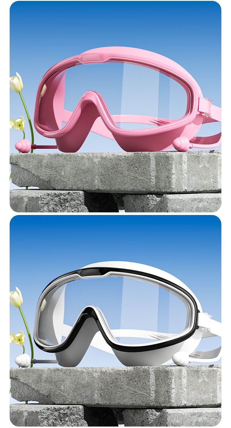 Gafas de natación RESHEIR de montura grande, impermeables, antivaho, HD, profesionales, para hombres y mujeres, con gorro de buceo_voghion.com