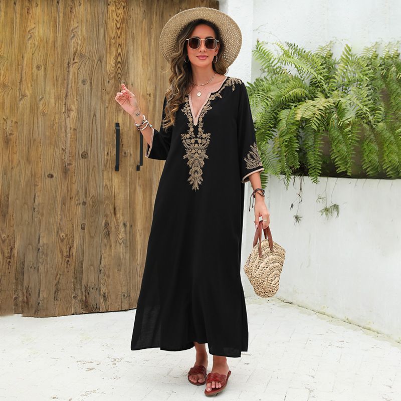 Copricostume da spiaggia in cotone ricamato da donna, stile accappatoio, costume da bagno bikini, copricostume esterno_voghion.com