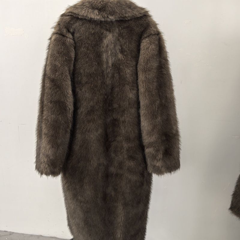 Damenbekleidung Hochwertiger Kunstpelz Umweltfreundlicher Damen Langer Kunstpelzmantel - Elegante Jacke Reverstaschen Individualisierbar_voghion.com
