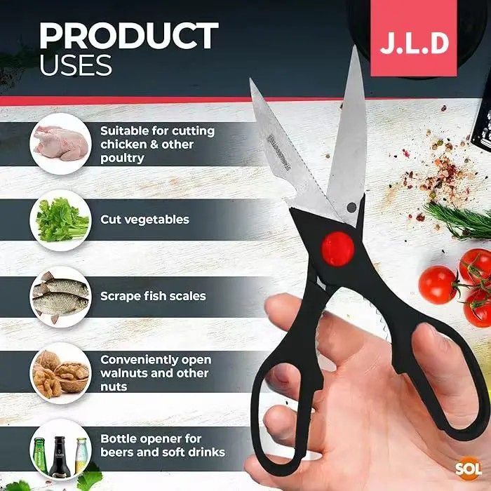 Heavy Duty Multi-Purpose Kitchen Scissors, Food Scissors, Sharp Scissors With Nutcrackers, Bottle Opener, Can Opener, Vegetable Cutting Scissors, Chopping Scissors, Multi-Purpose Utensil Gadgets_voghion.com