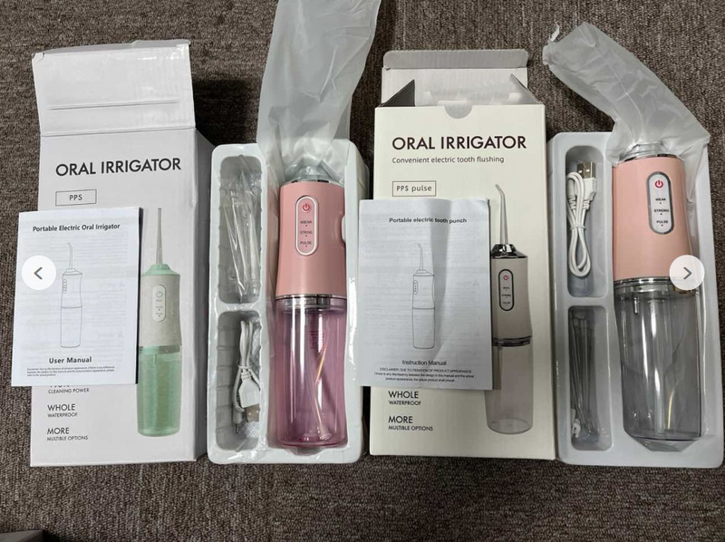 Munddusche, tragbare Dental-Wasserflosser, USB wiederaufladbar, Wasserstrahl, Zahnseide, Zahnstocher, 4 Düsenspitzen, 220 ml, 3 Modi, IPX7, 1400 U/min_voghion.com