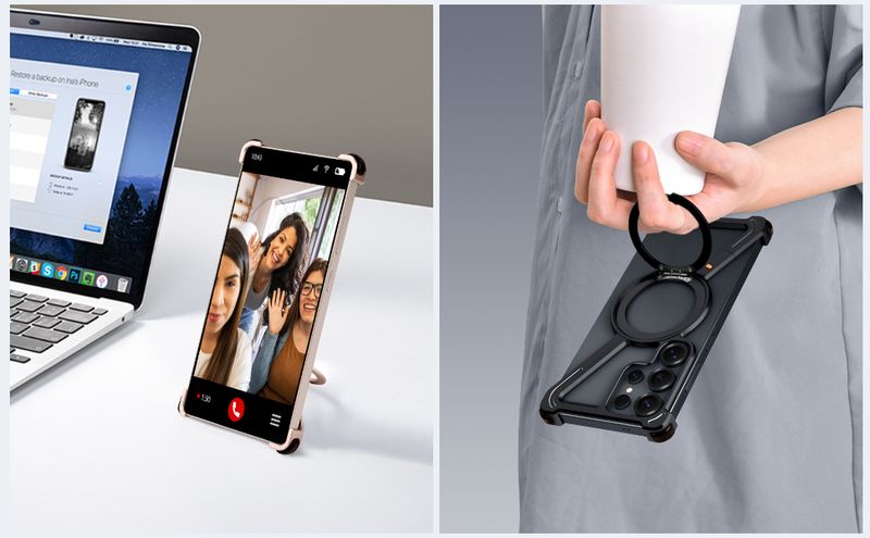 Custodia per telefono Eary Minimalist per Samsung Galaxy S25 Ultra con supporto magnetico girevole a 360°, gusci in metallo senza cornice in alluminio_voghion.com