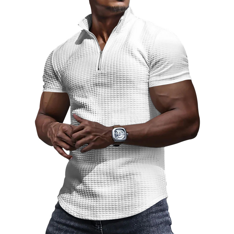 24 Poloshirt mit Stehkragen für Herren, kurzärmelig, einfarbig, kariert, mit Reißverschluss, T-Shirt für den Sommer, lässiges Oberteil_voghion.com