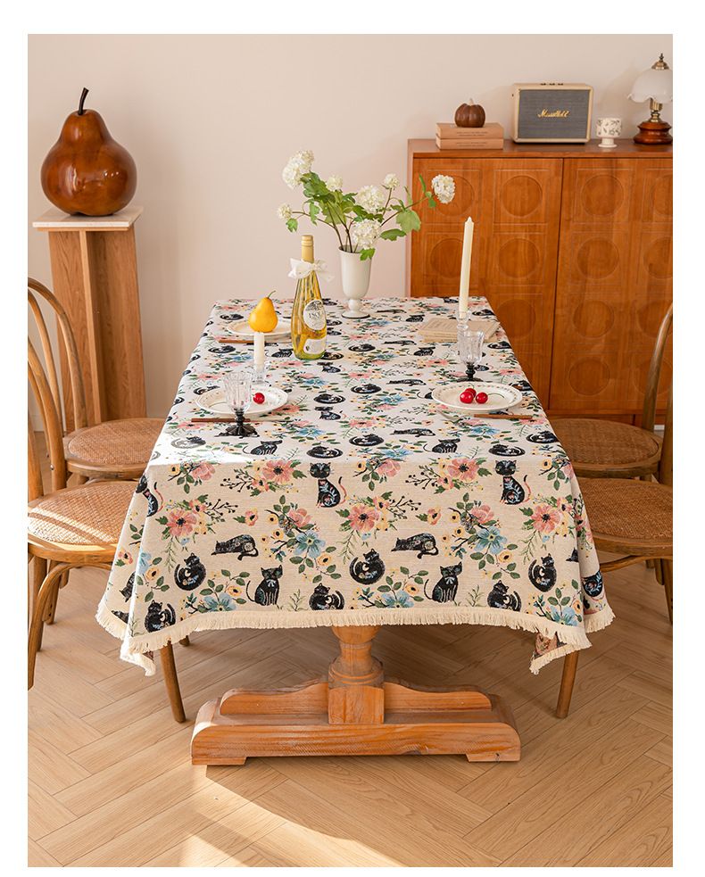 Nappe en coton et lin, style peinture à l'huile, rectangulaire, de haute qualité, style ins, pour table basse_voghion.com