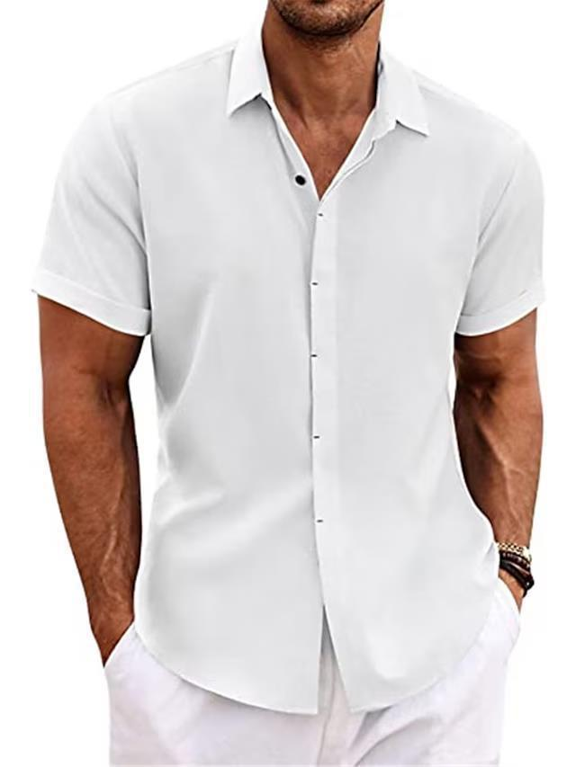Mænds kortærmede t-shirts i hør løs undertrøje ensfarvet kortærmede bomulds- og hørskjorter til mænd strand plus størrelse kortærmede skjorter_voghion.com