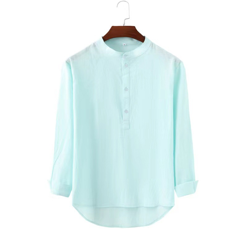 Unbeatable Quality 2025 New Men's Casual Stand Up Collar Door Tube Solid Color Long Sleeve Bamboo Cotton Shirt_voghion.com