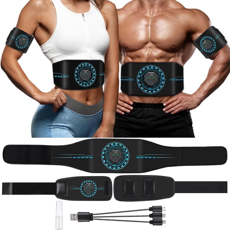 Lazy Home Fitness Gürtel Trainer LCD Display Wiederaufladbare EMS Bauchmuskel Patch Leder Version_voghion.com