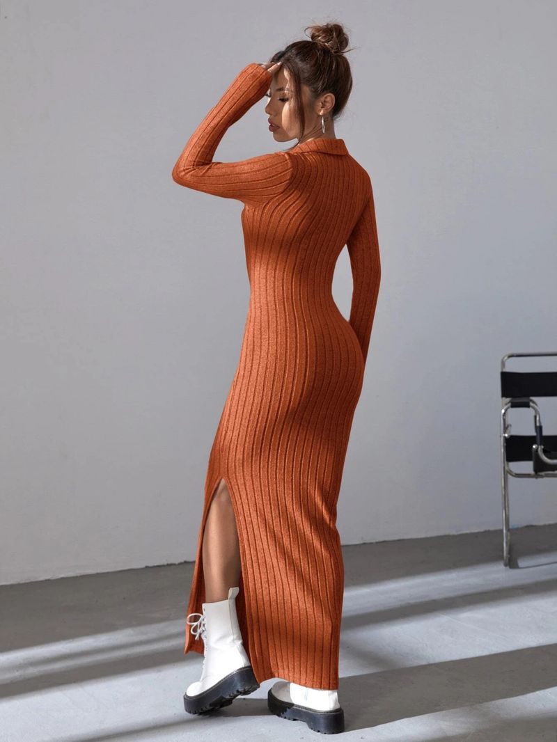 Women's clothing knitted dress casual waist V-neck pit strips slimming and hip hair coverage_voghion.com