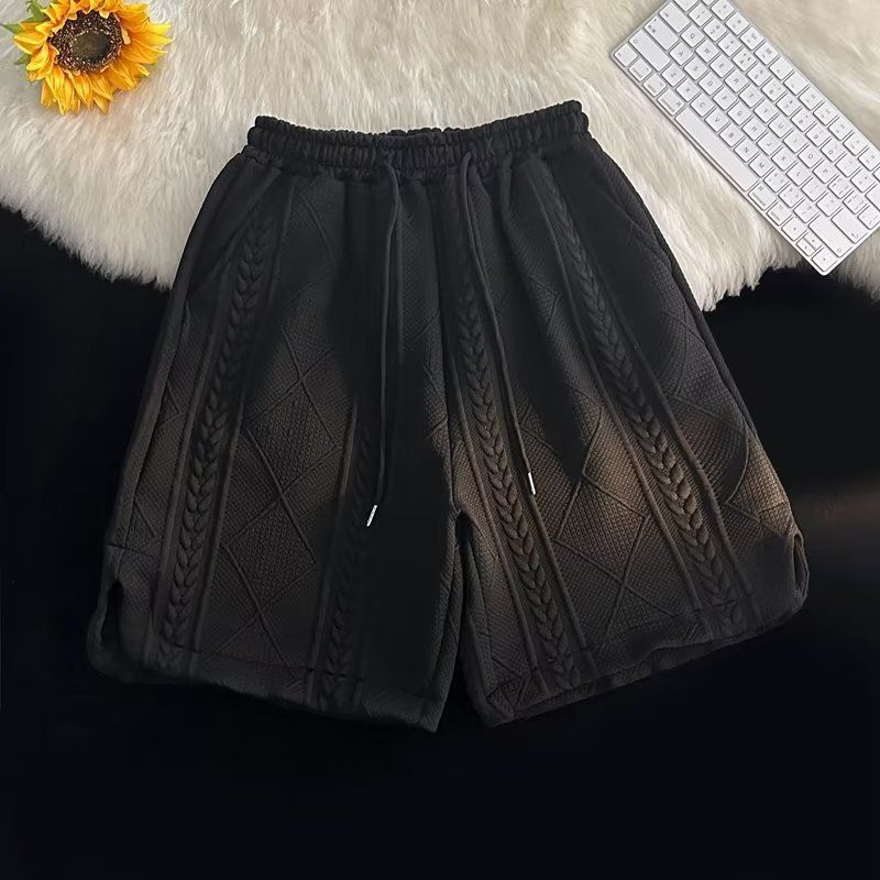 Waffel-Poloshirt, kurzärmelig, T-Shirt, Shorts, Sommer, lockere Kleidung, trendiges Top-Hosen-Set für Herren_voghion.com
