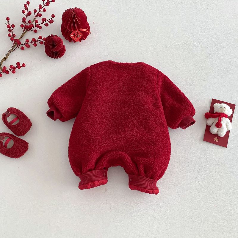 Alyce-xiyue1baobao Tenue rouge du Nouvel An, combinaison matelassée ours de Noël pour bébé, vêtements tendance pour nouveau-né_voghion.com