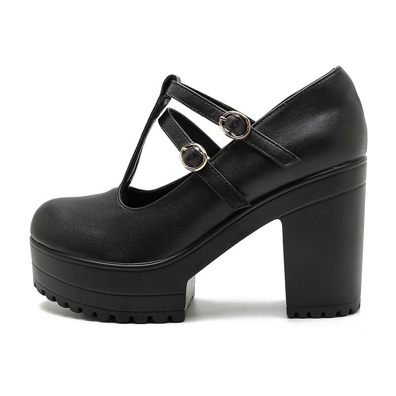 Women's Chunky Heel Mary Jane Shoes With Platform And Buckle Closure - Round Toe PU Pumps For Casual Wear, Sizes 35-42 Large Size Shoes Thick Heels_voghion.com