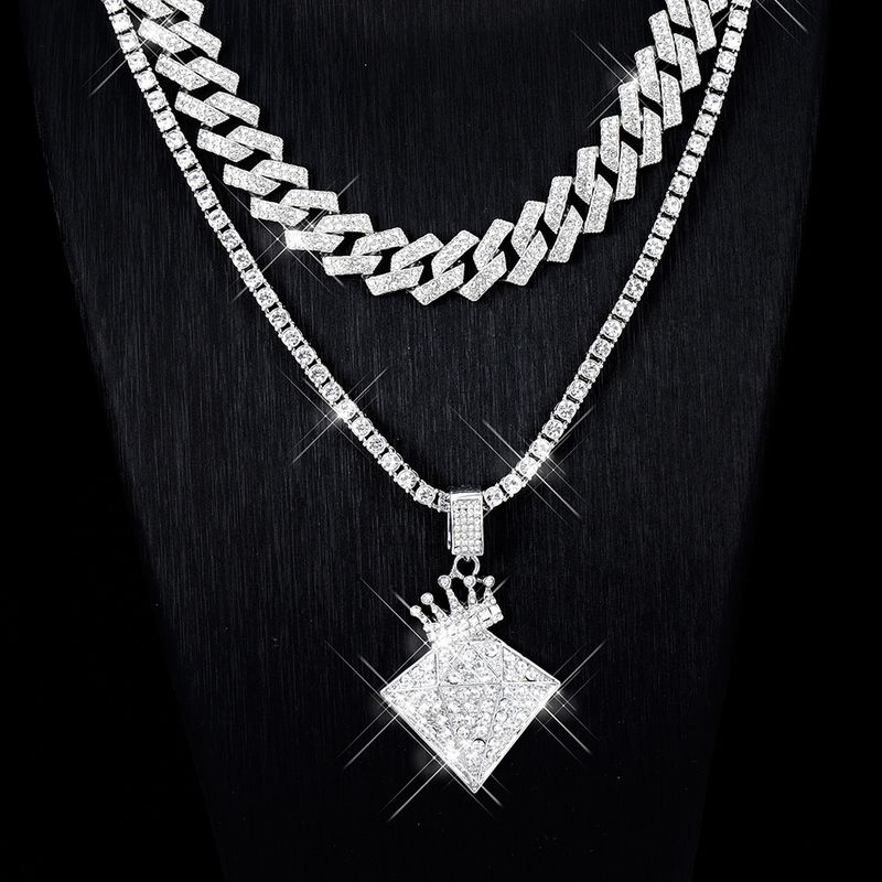 Hip Hop Alloy Full Crown Dia High Quality Fashion Necklace Set Cuban Chain Tennis_voghion.com
