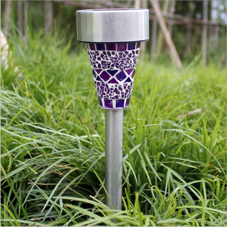 Lampada da giardino a mosaico, lampada da esterno a LED impermeabile per prati, vialetti e patii, bianco caldo e bianco freddo, acciaio inossidabile, illuminazione 6-12 ore_voghion.com