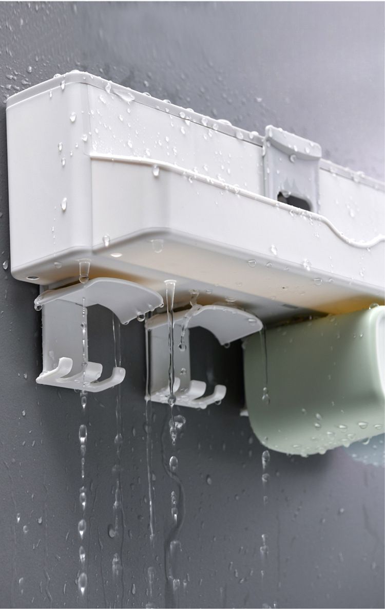 Wall Hanging Non-punching Wash Toothbrush Rack Set Toothpaste Squeezer Mouthwash Cup_voghion.com
