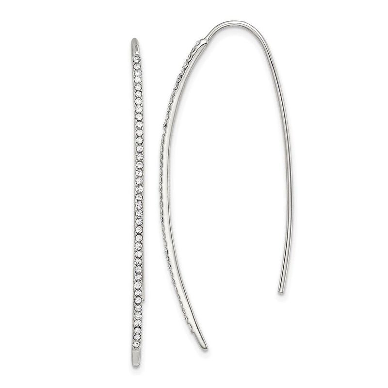 Sterling Silver Rhodium-plated Crystal Threader Dangle Earrings_voghion.com