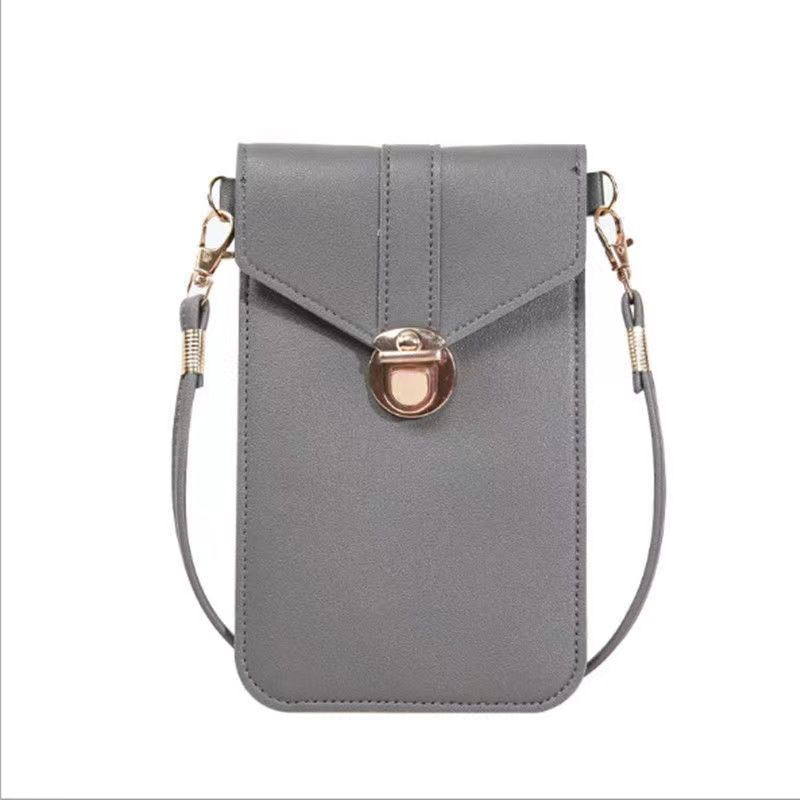 Sac pour téléphone à écran tactile Mini sac à bandoulière en cuir polyvalent de couleur unie à rabat petit porte-monnaie_voghion.com